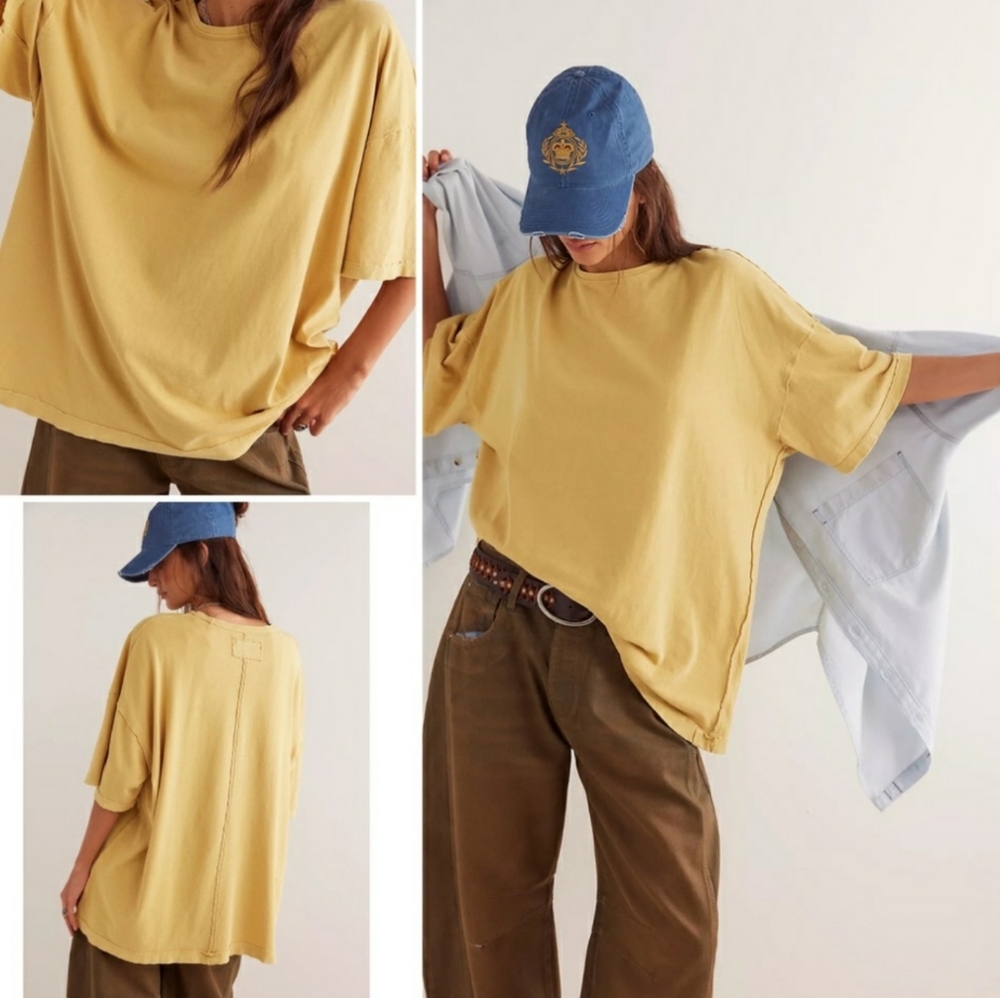 Free People Devon Tee Pampas Yellow XS NWT - Picture 7 of 7